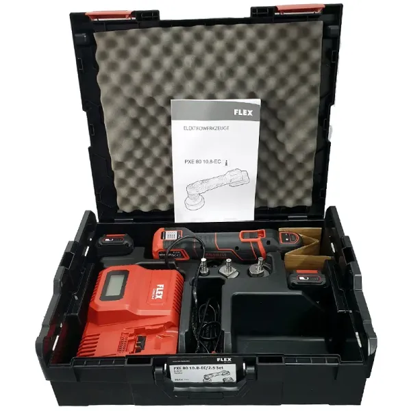 Flex PXE 80 10.8-EC/2.5 SET Akku-Poliermaschine mit 2 x Akku im Koffer